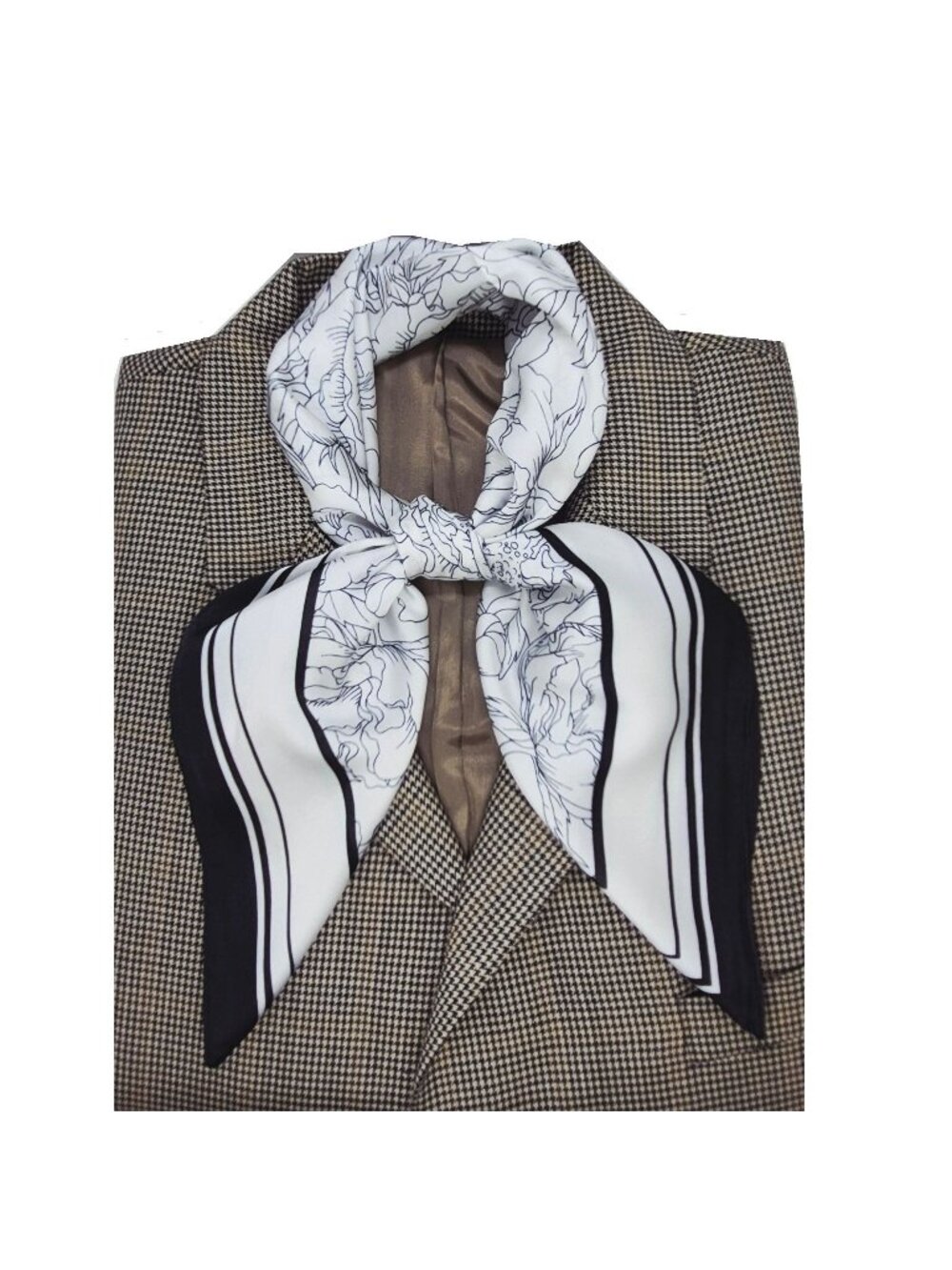 ✨Luxury Silky Feel Square Scarf Black & White Lily Floral Pattern Head Neck Wrap
